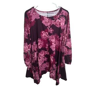 Roaman's Blouse Women's 18/20 Floral 3/4 Sleeve Asymmetrical Top Shirt